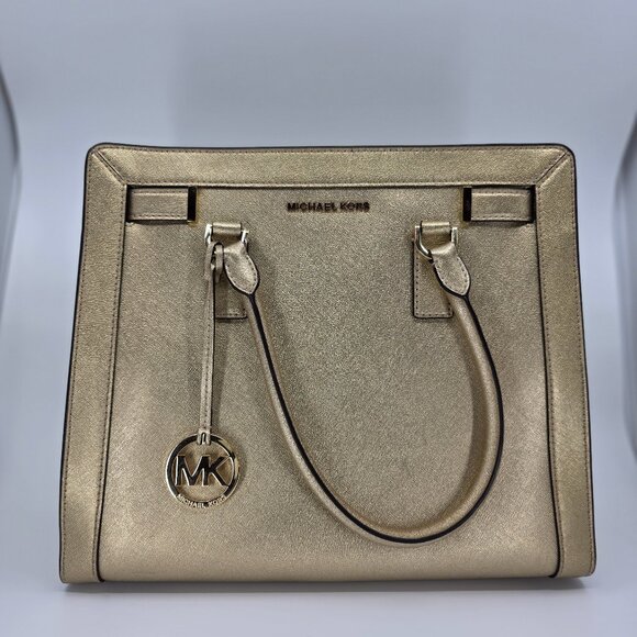 MICHAEL Michael Kors Handbags - Michael Kors Dillon Large Satchel Champagne Gold Saffiano Leather